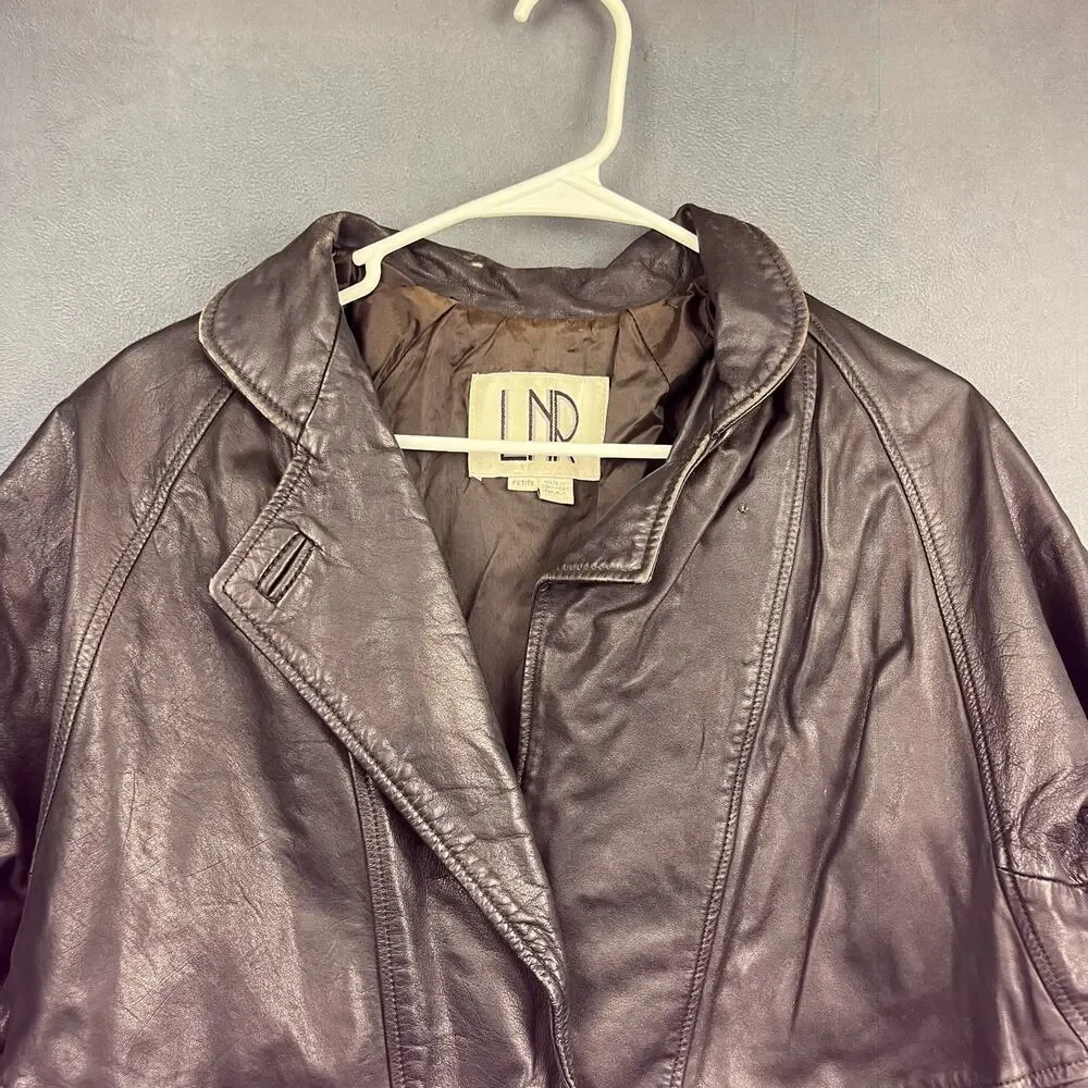Vintage LNR Leather Patch Quilt Jacket Medium Length Petite Button Shoulder Pads